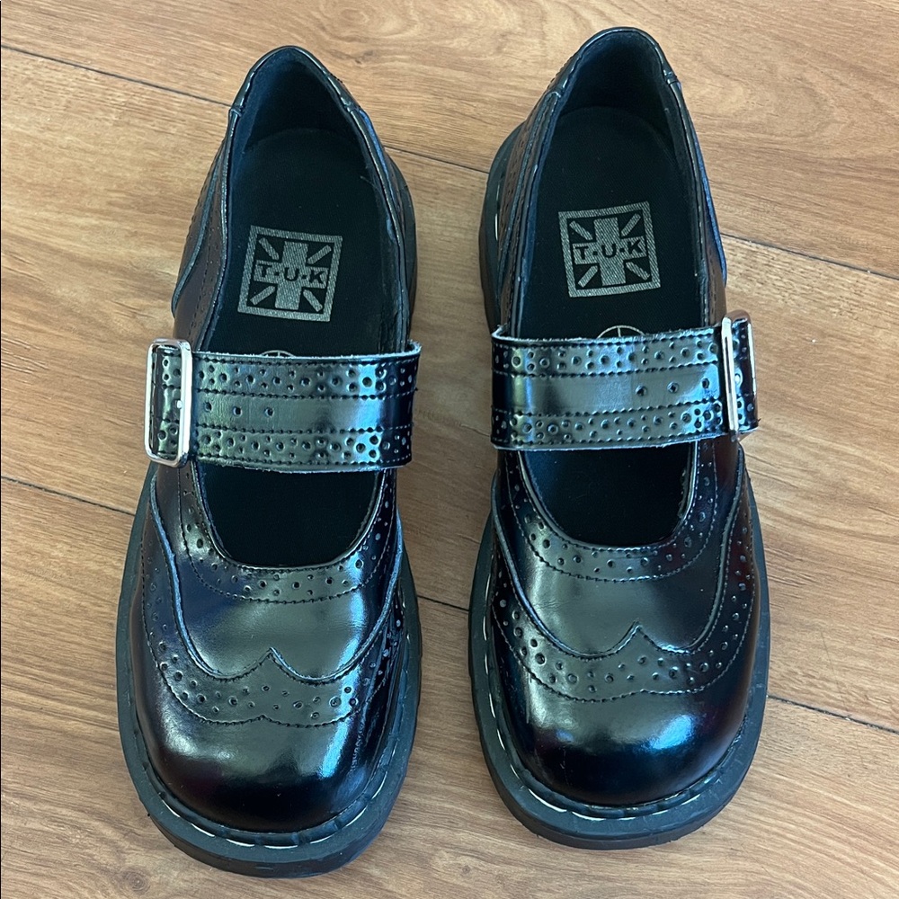 TUK Mary Jane Black Brogue Leather Shoes
